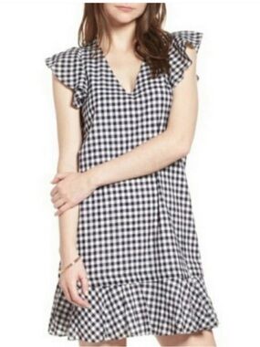 Madewell Black and White Gingham Flutter Mini Dress